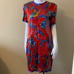 Vintage 1980’s  A.J Bari Gorgeous sequin & silk cocktail dress.